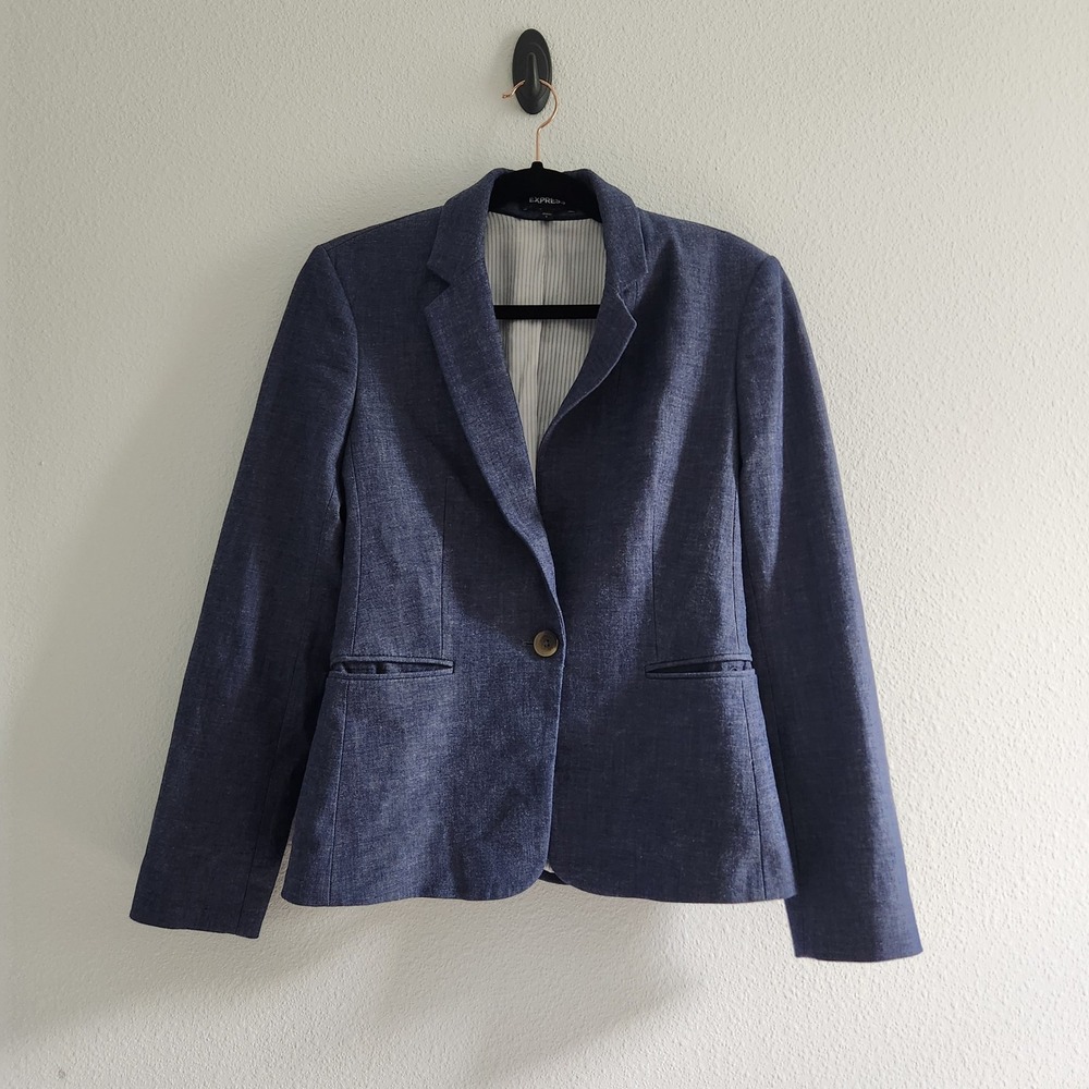 Express Womens Blue Single Button Stretch Blazer Jacket Size 6 EUC